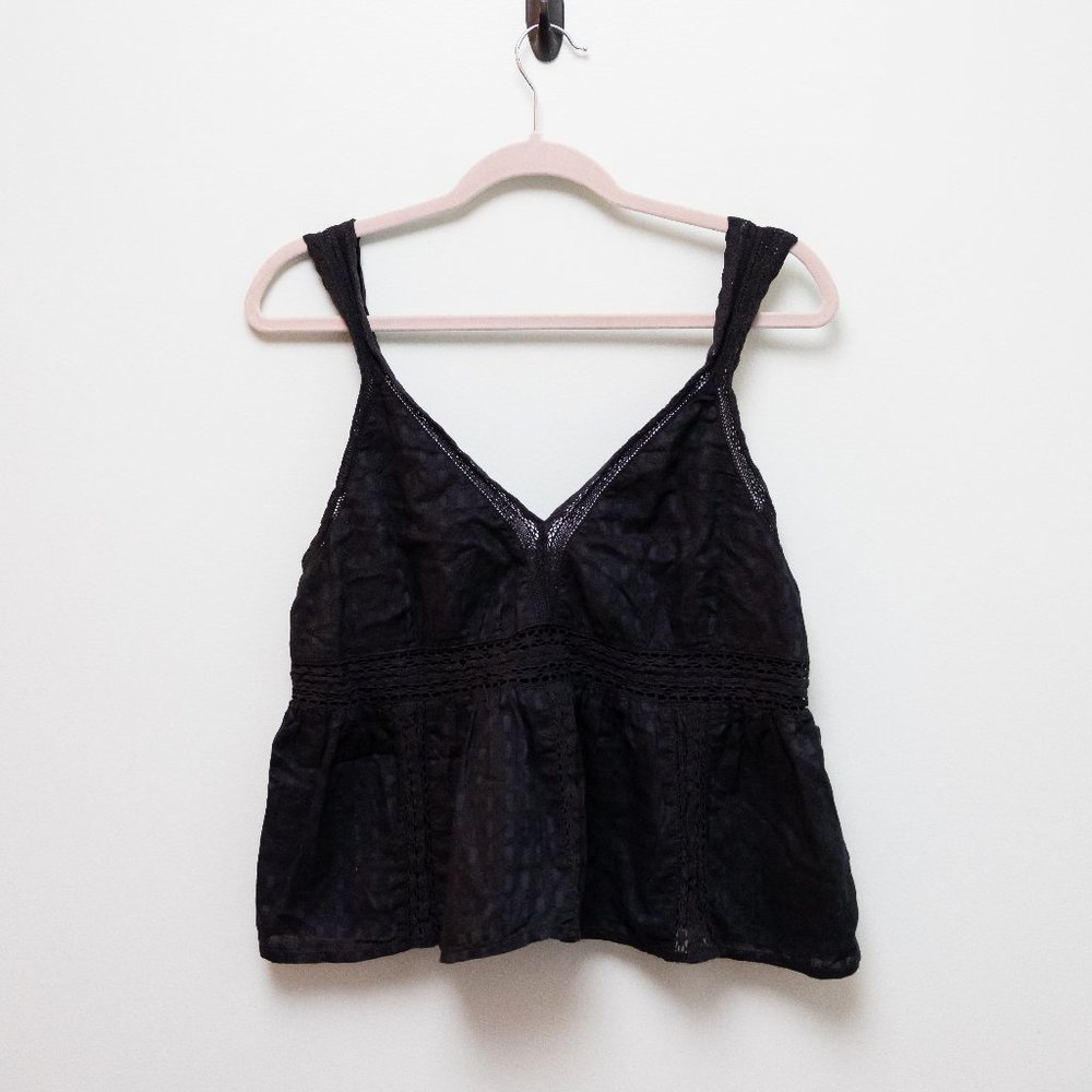 LIKE NEW - American Eagle Black Checkered Tank Top with Lace Detail